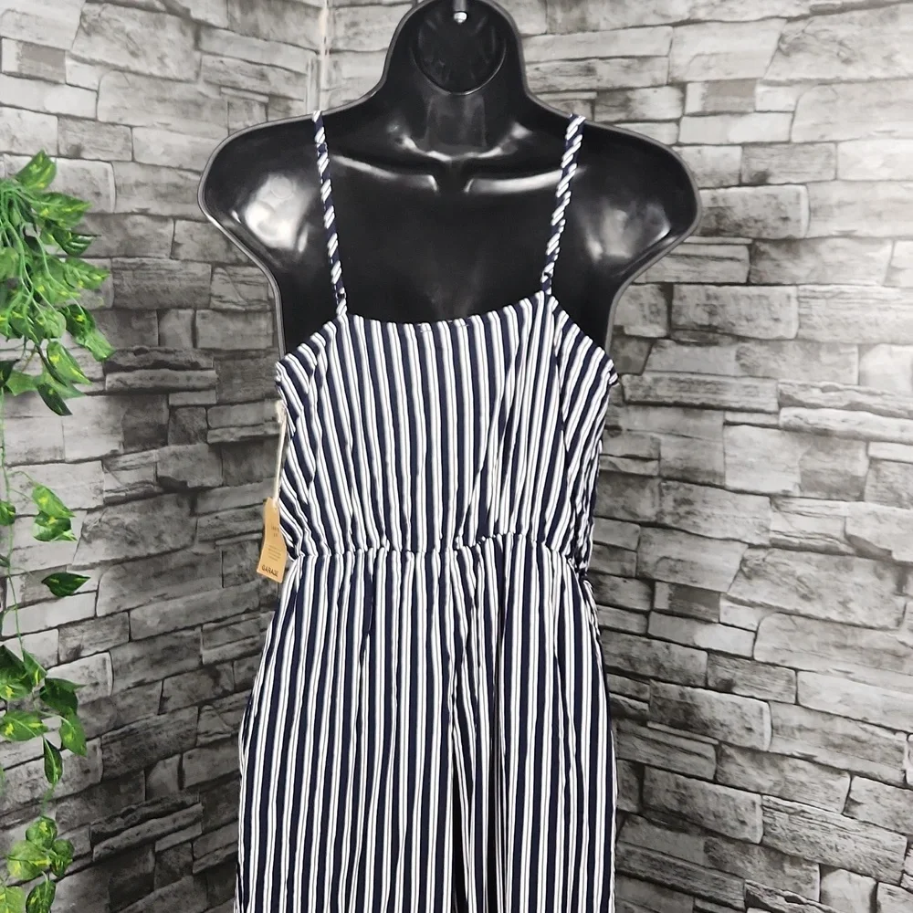 Garage Navy Blue Striped Wrap Jumpsuit - Picture 6 of 10